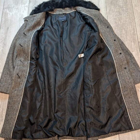 Banana Republic Herringbone Wool Blend Coat | Real Fur Collar | Women's Size XL - Picture 11 of 14